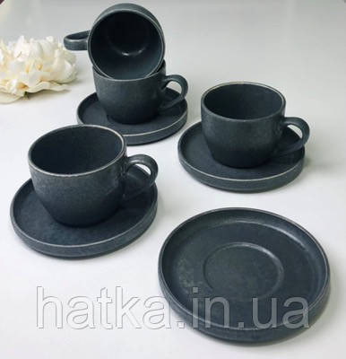 Набір чашок з блюдцем 250 мл 4 ч/4 бл чорний Olens "Шайні-дот" кераміка 101-0406 для дому та ресторану Київ - фото 2
