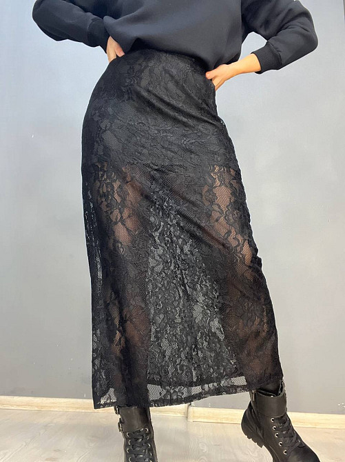Юбка женская Shiqi 9313 гипюр прозрачная длинная с подкладкой черная, черный, L Одесса - изображение 7