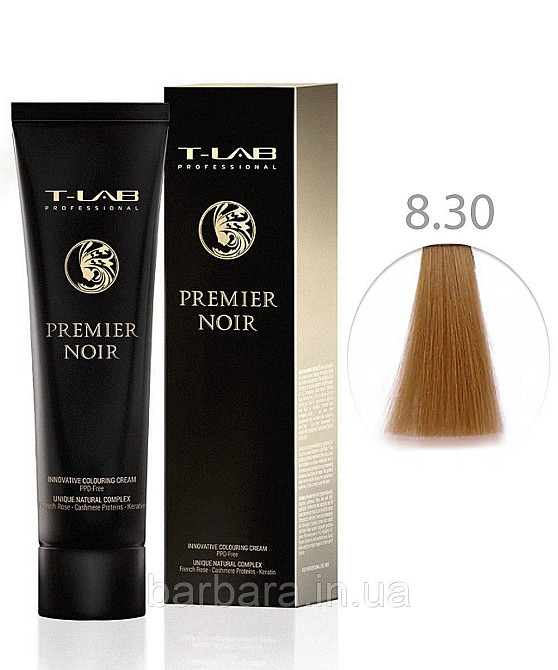 Крем-фарба для волосся T-LAB Professional Premier Noir Colouring Cream 8.30 Інтенсивний світло-золотий блонд Київ - фото 1