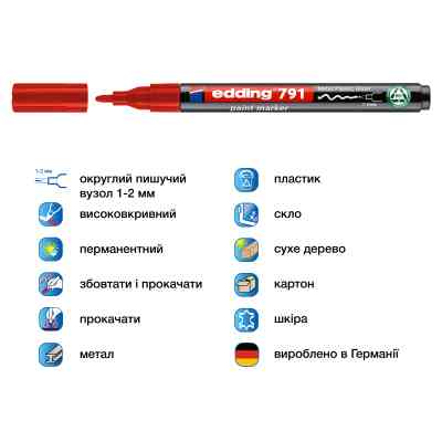 Маркер Edding Paint e-791 1-2 мм круглий червоний (e-791/02n) Вінниця