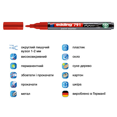 Маркер Edding Paint e-791 1-2 мм круглий червоний (e-791/02n) Вінниця - фото 2