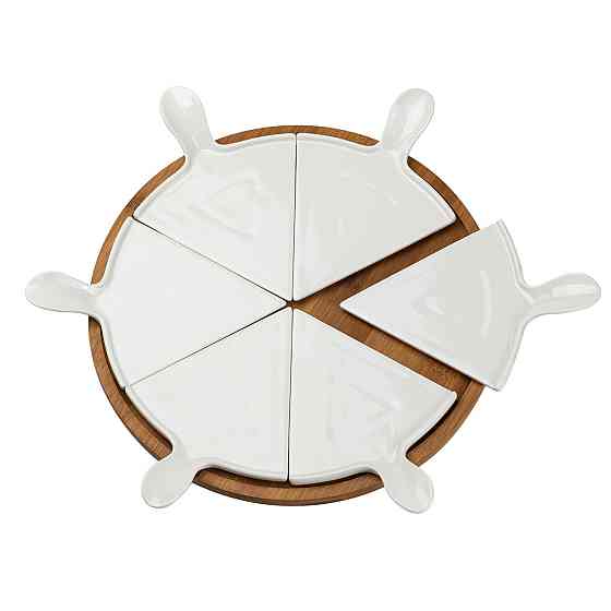 Yiwu Тарілка для піци 28 см порцелянова обертається, бамбукова основа Киев