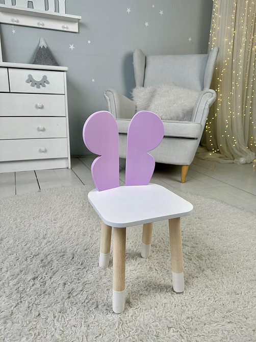 Столик з відкидним верхом 54х60х45 і стільчик крила метелика 26х26х24, стіл та стілець для дітей від 1 року, білий з фіолетовим Київ - фото 5