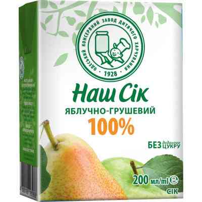 Сік дитячий Наш Сік Яблучно-грушевий 200 мл (4820264290032) Вінниця