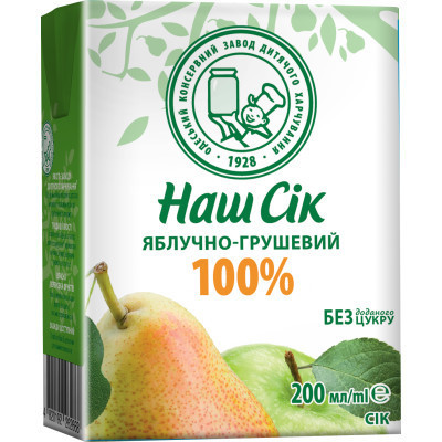 Сік дитячий Наш Сік Яблучно-грушевий 200 мл (4820264290032) Вінниця - фото 1