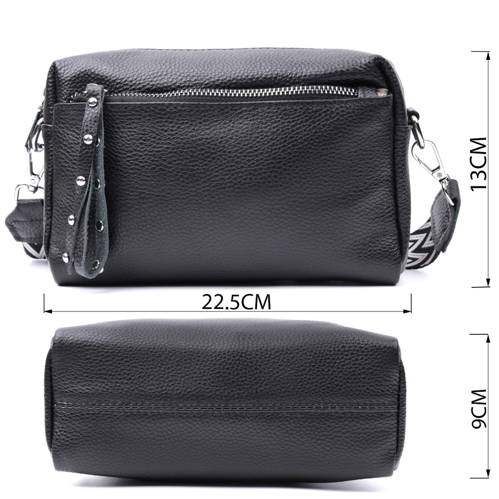 Практичная женская кожаная сумка из стильным бегунком Vintage 22654 Черная Киев - изображение 3