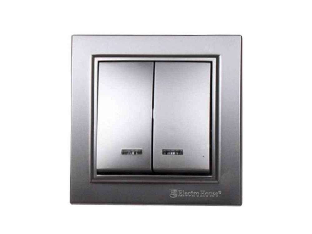 Вимикач з підсвіткою 2-кл Срібло Enzo EH-2184-ST ТМ ELECTROHOUSE   Solmir Київ - фото 1