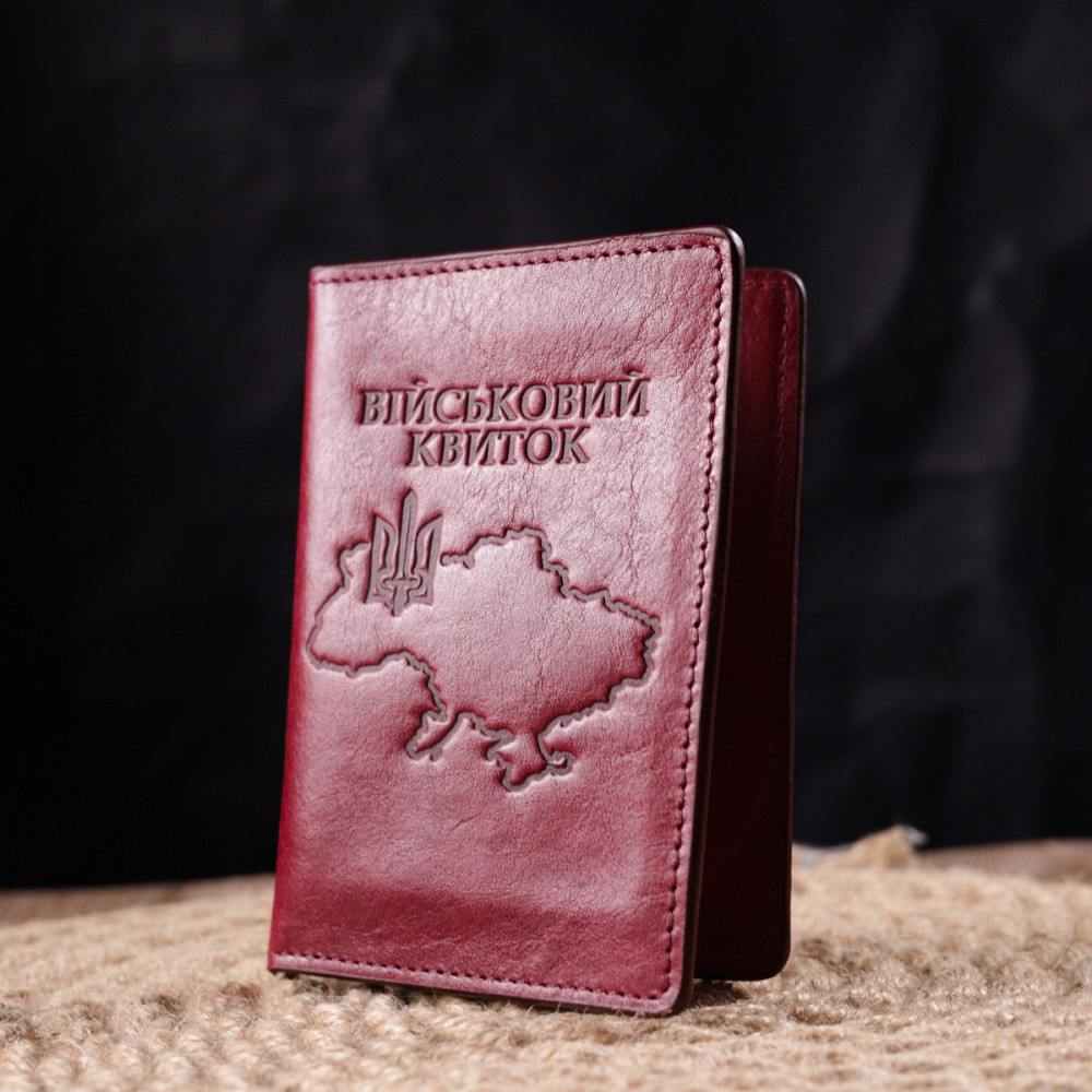 Жіноча обкладинка на військовий квиток із глянсової шкіри Карта GRANDE PELLE 16779 Бордова Київ - фото 3