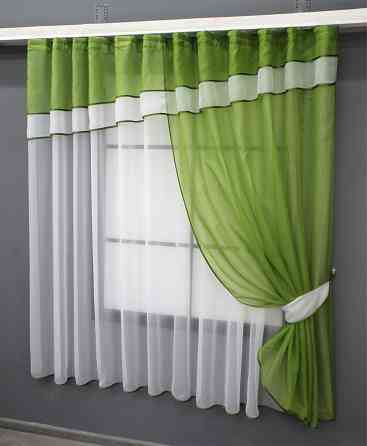Кухонная занавеска VR-Textil № 018к штора и тюль с ламбрекеном оливковый с белым 270х170 см (52-1012) Киев