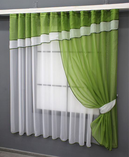 Кухонная занавеска VR-Textil № 018к штора и тюль с ламбрекеном оливковый с белым 270х170 см (52-1012) Киев - изображение 2