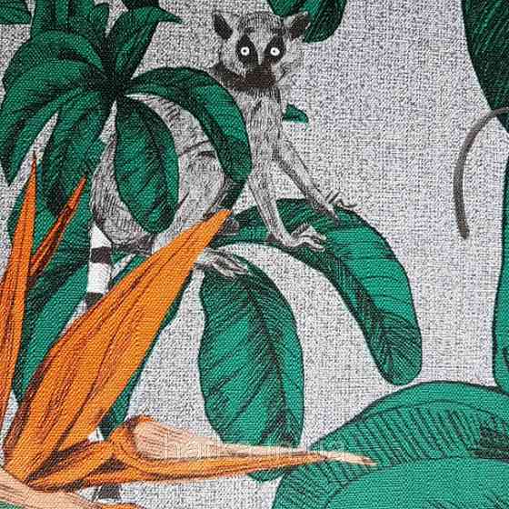 Шпалери вінілові на флізелін гарячого тиснення Marburg Natural vibes метрові листя лемури мавпи на сірому Київ