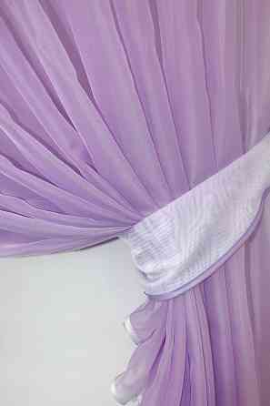 Кухонні шторки VR-Textil № 060к "Дует" з підв'язками бузковий з білим 330х170 см (50-364) Київ