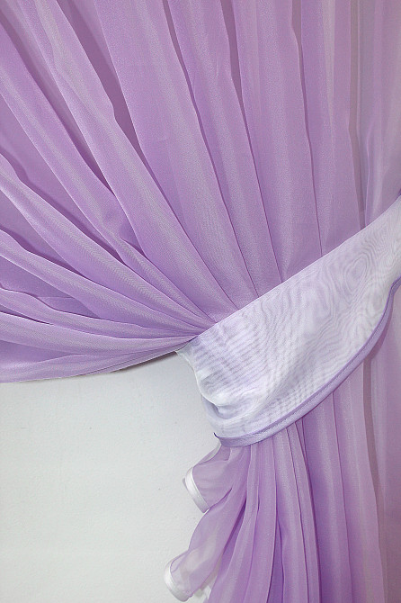 Кухонні шторки VR-Textil № 060к "Дует" з підв'язками бузковий з білим 330х170 см (50-364) Київ - фото 3