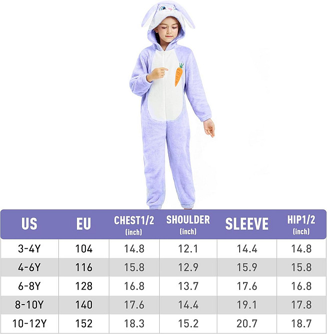 Пижама кигуруми зайчик кролик лавандовый для девочки IKALI, костюм для дома с ушками и капюшоном, 4-6 лет Киев - изображение 7