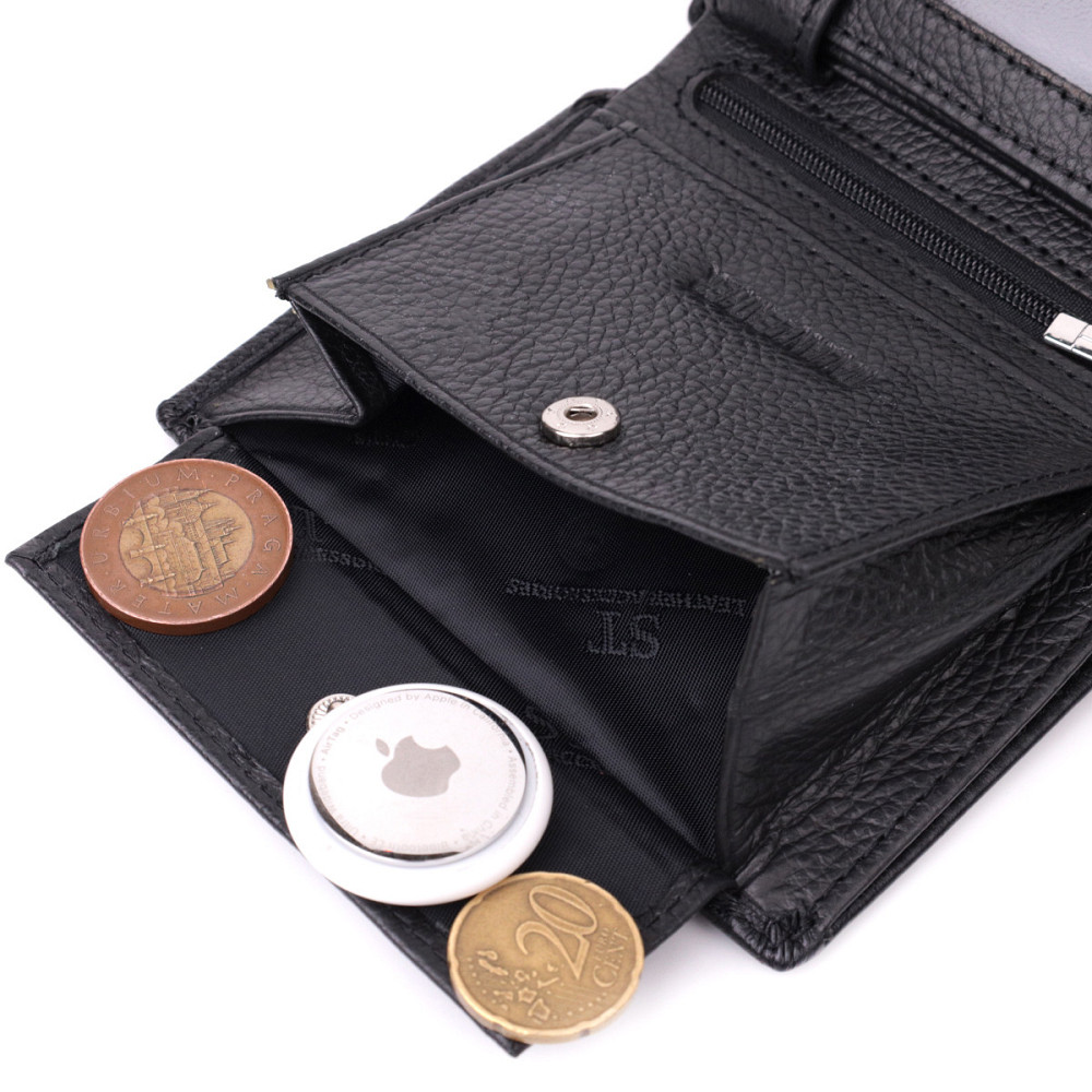 Вертикальный кошелек для стильных мужчин из натуральной кожи Черный (ST Leather) Киев - изображение 2