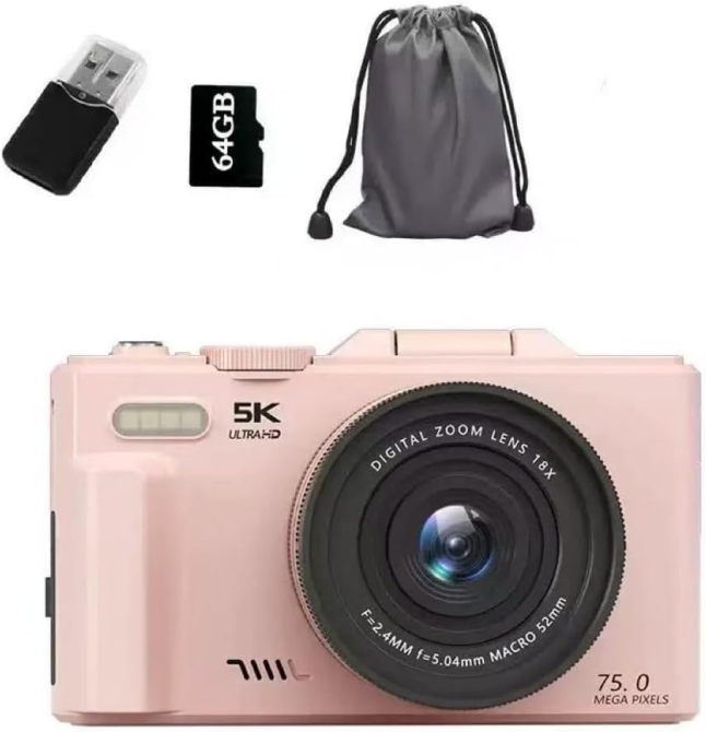 Цифрова камера WD08 5K 75 МП Wi-Fi, 3" поворотний екран 180°, автофокус, 18x Zoom, карта 64 ГБ, біла Київ - фото 6