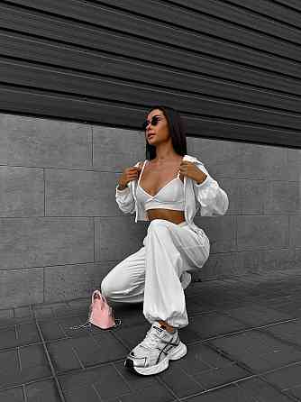 Жіночий костюм-трійка: кофта топ і штани велюр Молочний, 46/48 Одеса