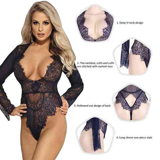 Изысканный кружевной боди с длинными рукавами Star Night синий, M Sex Aura Киев