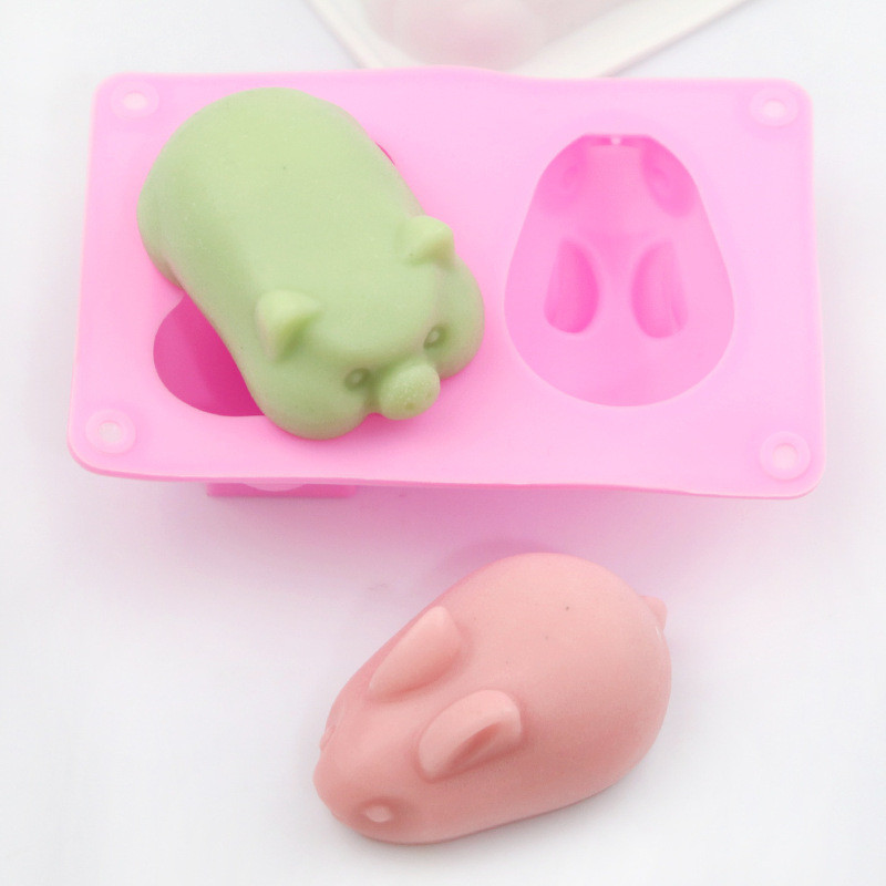 Молд силиконовый Заяц и свинка 120 на 80 мм розовый Киев - изображение 1
