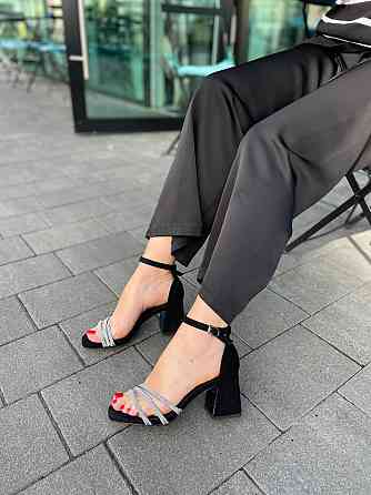 Meideli Стильні чорні босоніжки літні на підборах молодіжні зі штучної замші MEIDELI H008H-6 р. Киев