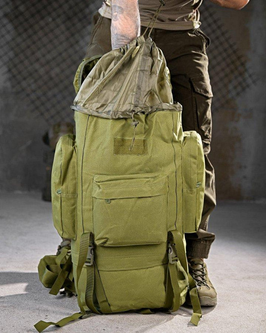 Тактичний рюкзак із металевим каркасом на 100 літрів. Каркасний рюкзак олива РП7468 Одеса - фото 7