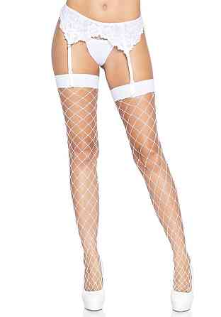 (SALE) Чулки в крупную сетку Leg Avenue Fence Net Thigh Highs White, one size Sex Aura Киев