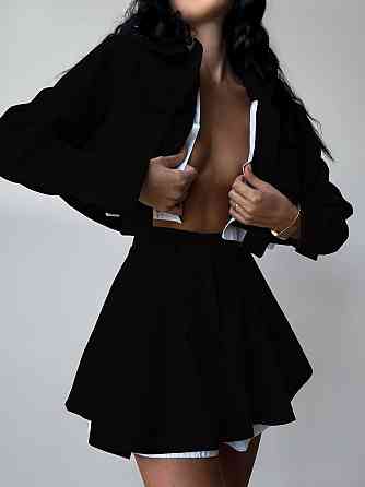 Жіночий стильний костюм-двійка: піджак і спідниця мікровельвет Чорний, 42/44 Одеса