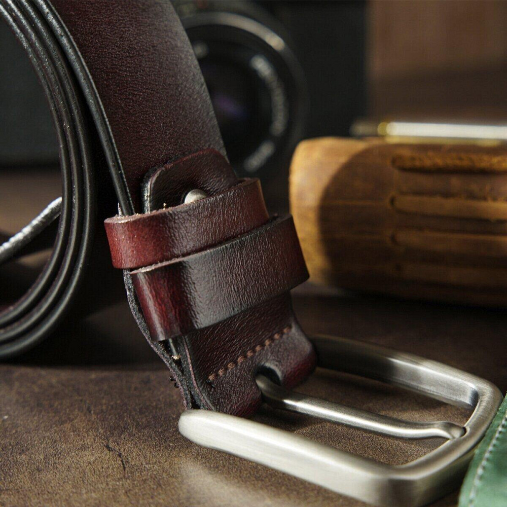 Ремень мужской с затемненной пряжкой механика Vintage 20315 Коричневый Киев - изображение 8