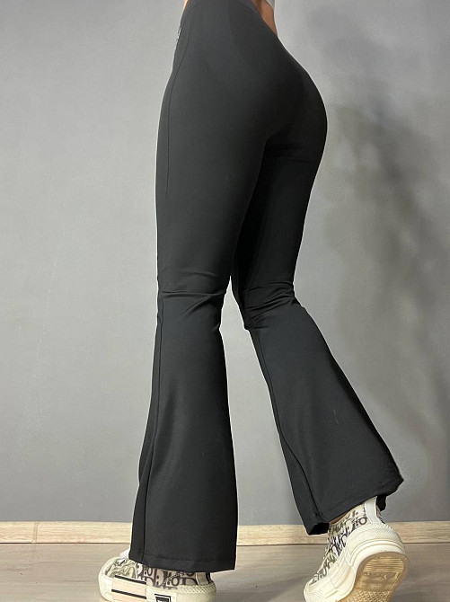 Лосины женские Immet 3317 клеш от колена широкий пояс утяжка высокая талия черные, черный, M Одесса - изображение 5