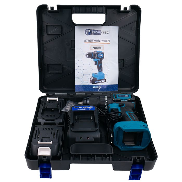 Мощный аккумуляторный шуруповерт PROFI-TEC PCD5220BL POWERLine: с АКБ 2шт-20V 2.0 Ah, 52 Нм, набор головок Киев - изображение 10
