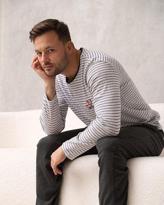 Мужская пижама с кофтой в полоску - Family look для пары Tom John 93482 L Киев - изображение 7