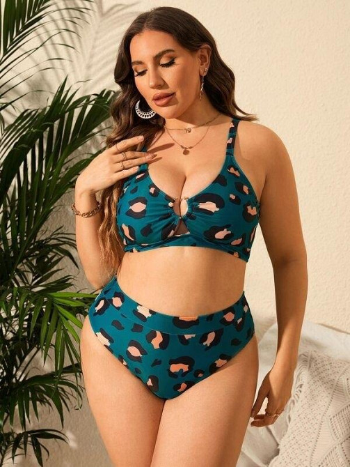 Жіночий купальник великих розмірів Plus Size роздільний з високими плавками леопардовий Київ - фото 12