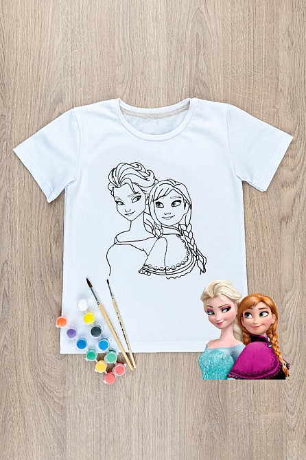 Футболка-розмальовка дитяча Анна й Ельза, топ Київ - фото 1