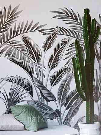 Шпалери вінілові Grandeco One roll one motif 2 A40801 панно рослини великий лист папороть манстера чорні Київ