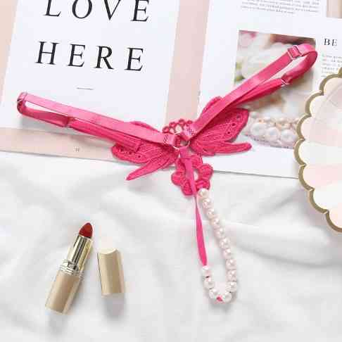 Труси з намистом метеликами та квіточкою one size малиновий Київ