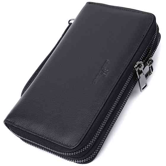 Стильный мужской клатч на два отделения из натуральной кожи ST Leather 22700 Черный Киев