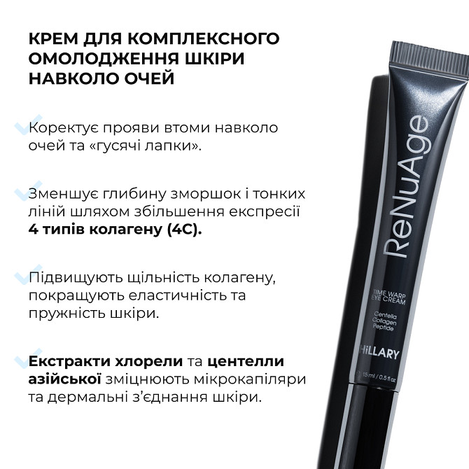 Крем для комплексного омолодження шкіри навколо очей ReNuAge Time Warp Eye Cream Hillary 15 мл Вінниця - фото 4
