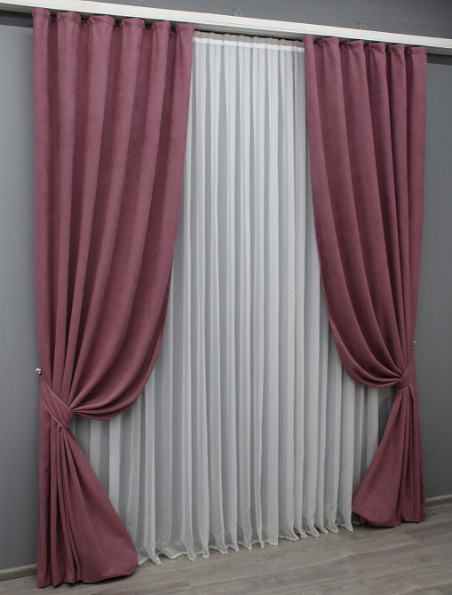 Комплект готових штор VR-Textil Мікровелюр Petek № 1490ш Пурпурний 150х270 см 2 шт (33-1047) Київ - фото 3