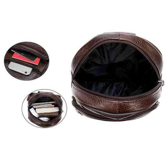 Стильна чоловіча шкіряна сумка слінг,середнього розміру з якісної італійської шкіри у фірмовій упаковці HE-12 Львів