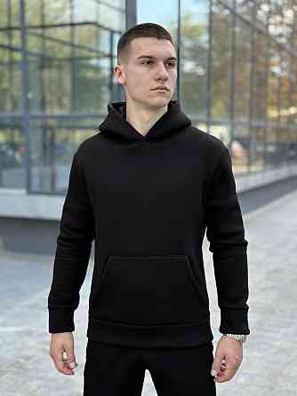 Тепле чоловіче худі на флісі з капюшоном чорне Pobedov 007 ЗИМА Київ