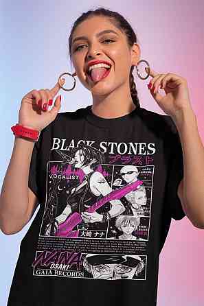 Футболка чоловіча з аніме принтом Нана Осакі Блакк Стонес оверсайз (S/M/L) Чорний AnimeJ0471 Дніпро