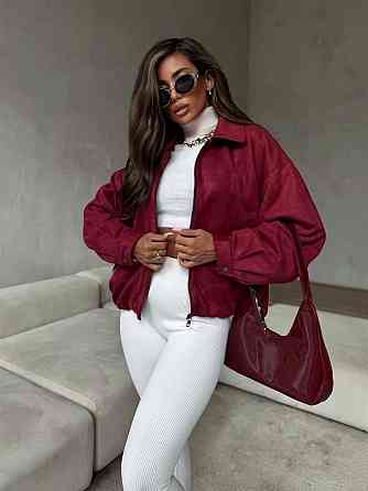 Жіночий стильний оверсайз бомбер на блискавці замш на дайвінгу Одеса