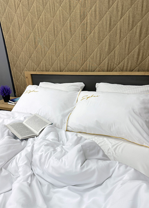 Комплект постільної білизни Сатин, Двоспальний 180х220 Білий (88-153) Київ - фото 6