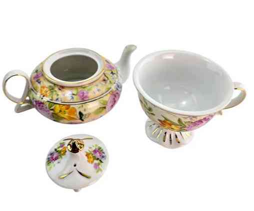 Чайник с чашкой фарфоровый Цветы Киев