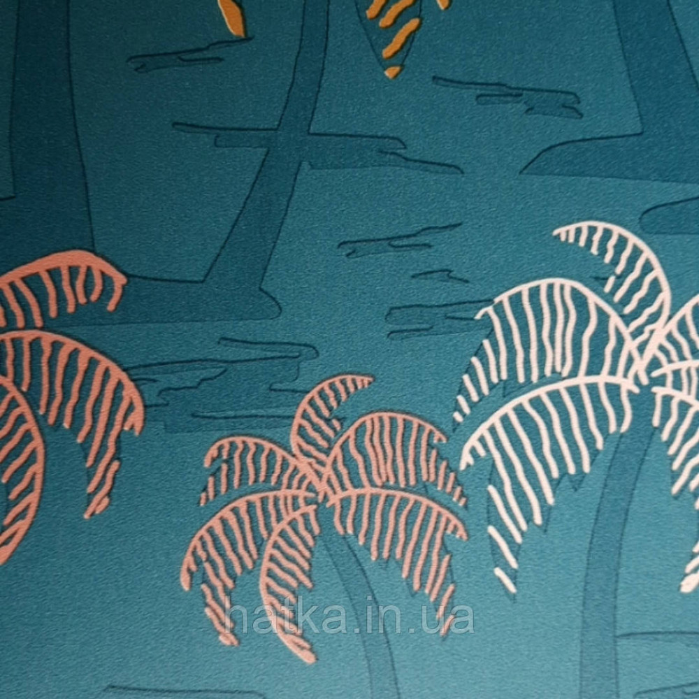 Шпалери вінілові Lutece Bensimon пальми дерева теракотові світло-рожеві на синьому Київ - фото 4