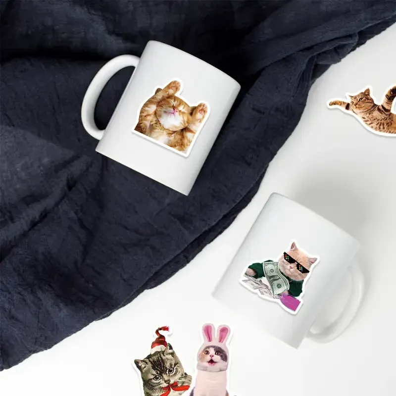 Набір вінілових наліпок з котами 50 шт – водонепроникні мультяшні стікери для ноутбука, телефона, валізи Київ - фото 8