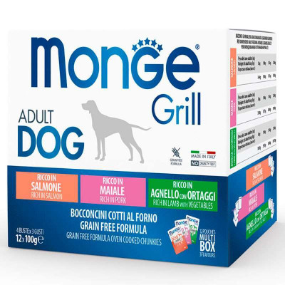 Влажный корм для собак Monge Dog Grill Mix Lamb&Pork&Salmon 12*100 г (8009470017503) Винница - изображение 1