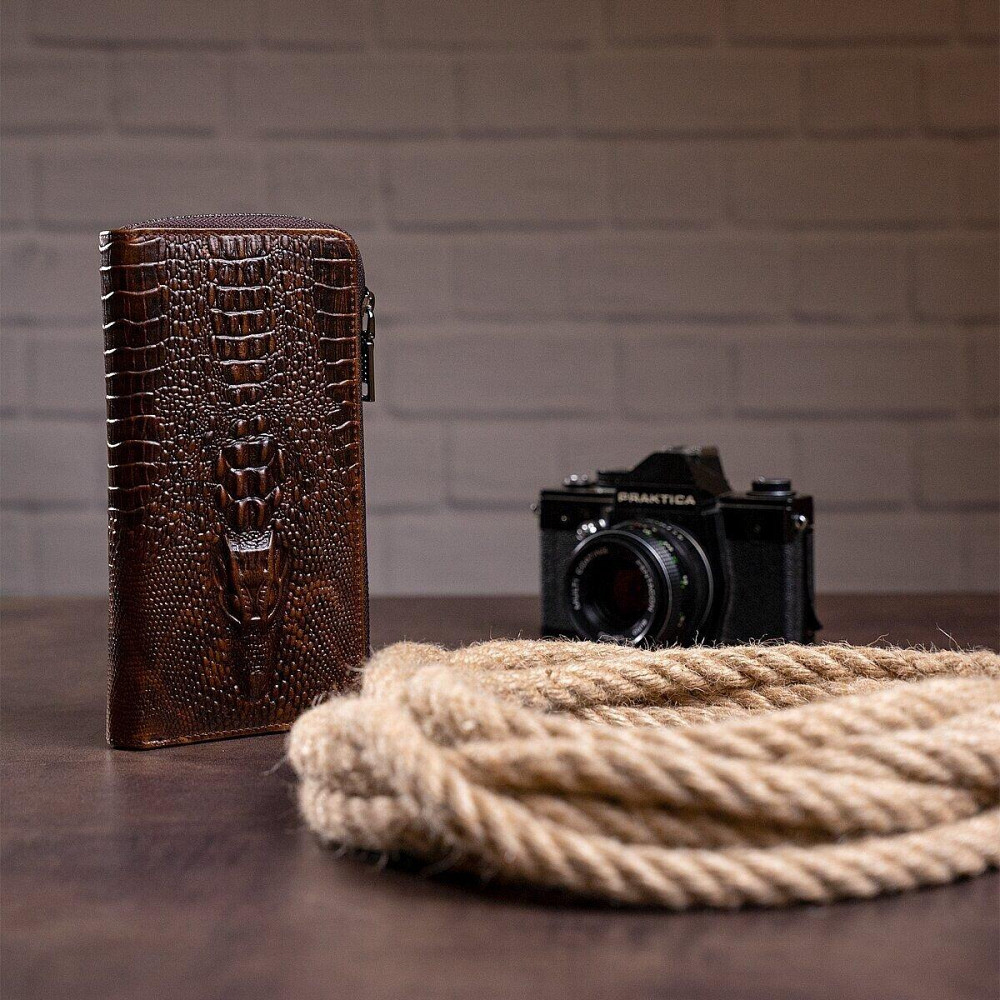 Мужской клатч с силуэтом каймана 20235 Vintage Коричневый Киев - изображение 8