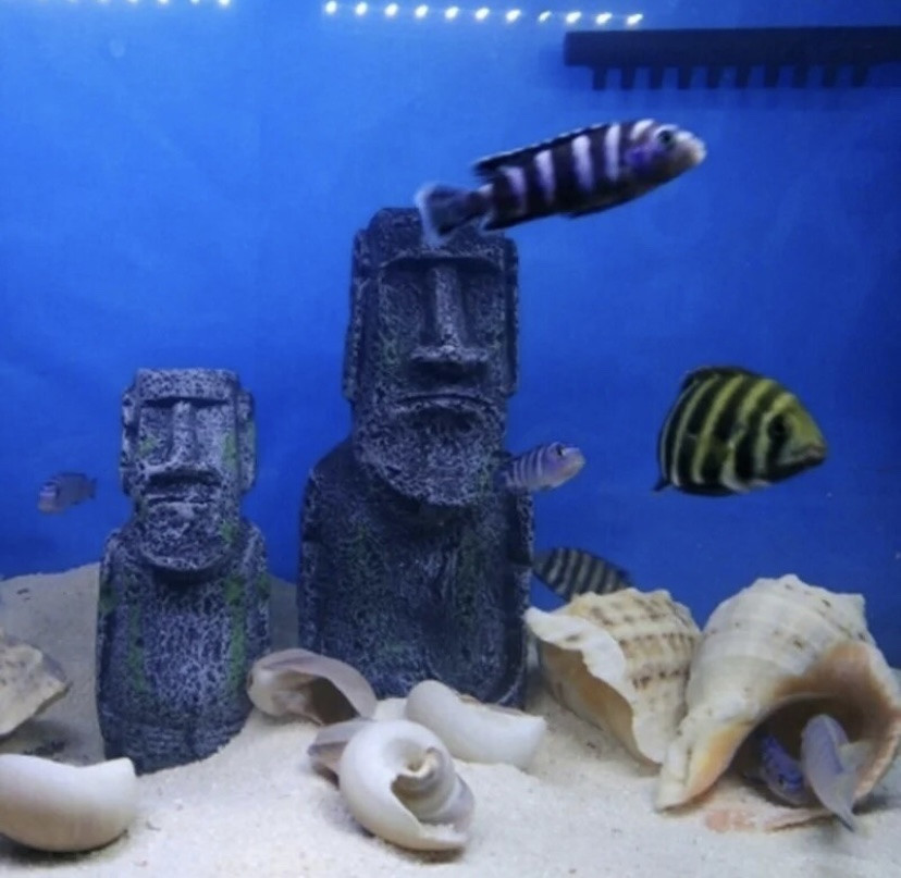 Декор для акваріума "Статуя острова Пасхи" - розмір 12*5*5 см сірийсмола акваріумний декор Київ - фото 1