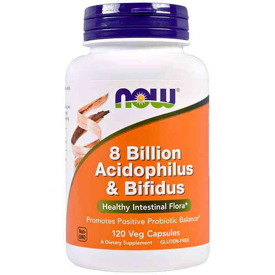 Пробиотики, Acidophilus &amp; Bifidus, Now Foods, 8 млрд КОЕ, 120 вегетарианских капсул Луцьк